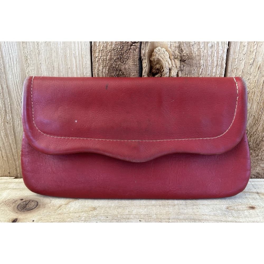 VTG Red Leather Clutch Purse Handbag Retro